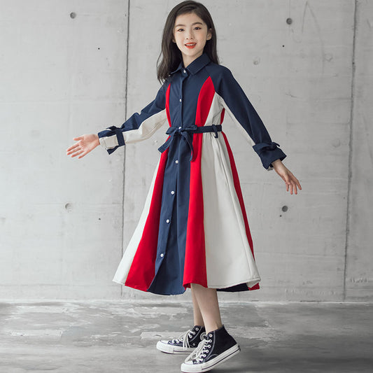 Version coréenne de la jupe trapèze à coutures multicolores pour grandes filles