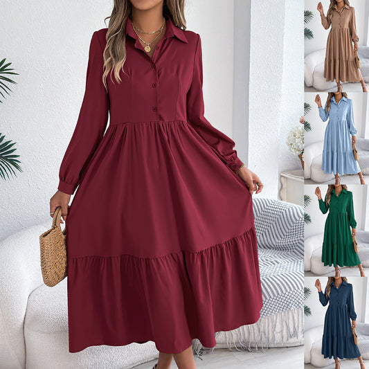 Robe chemise décontractée à manches longues et col rabattu pour femme, coupe ample, à simple boutonnage, à revers, mode printemps-automne, vêtements pour femmes pour les vacances